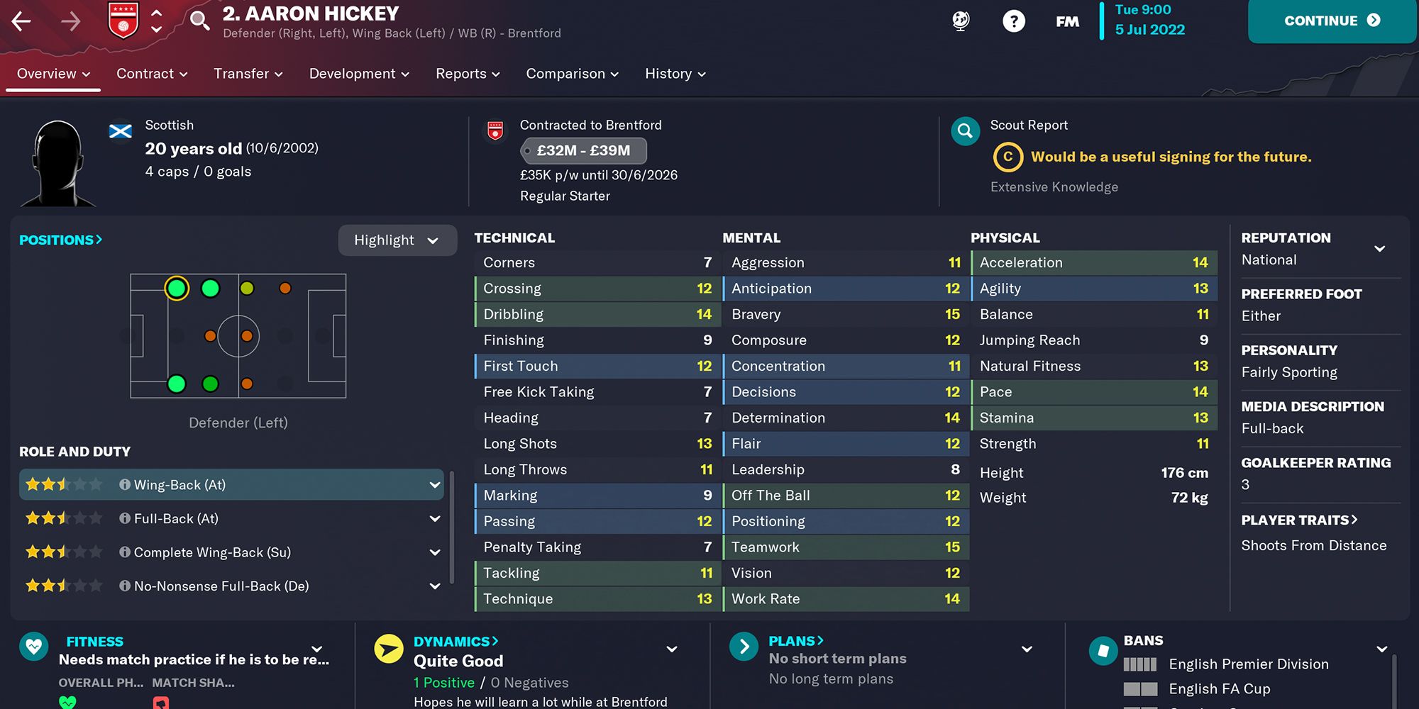 Screenshot Of Aaron Hickey In Football Manager 23