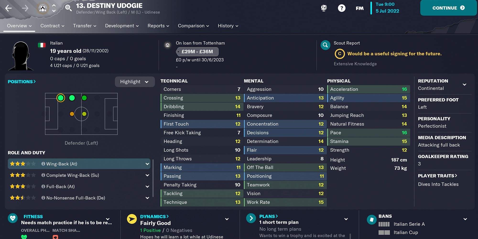 Screenshot Of Destiny Udogie In Football Manager 23