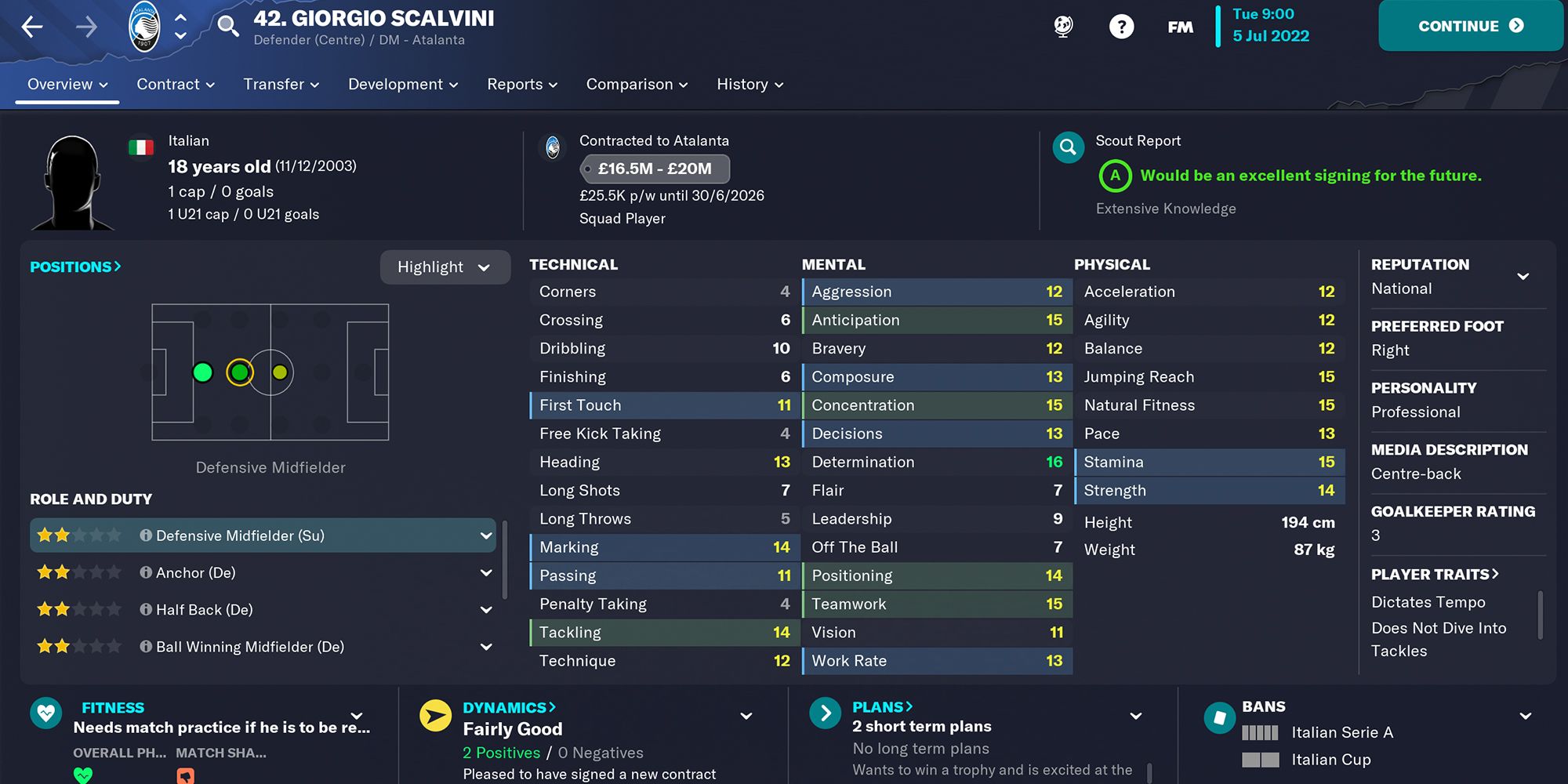 Screenshot Of Giorgio Scalvini In Football Manager 23