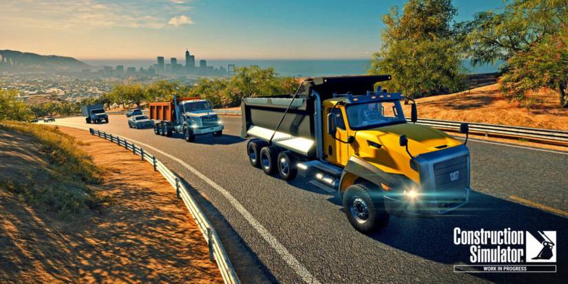 Side View of Dump Trucks in Construction Simulator