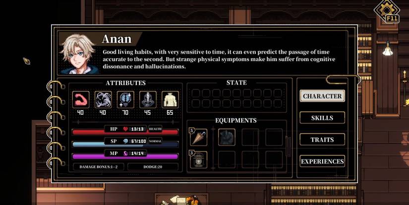 a character sheet from Depersonalization