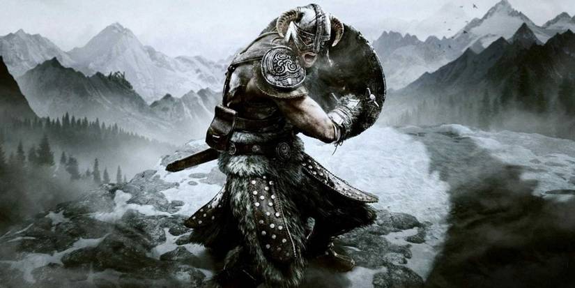 Image from Skyrim showing the Dragonborn about to perform a Shout.