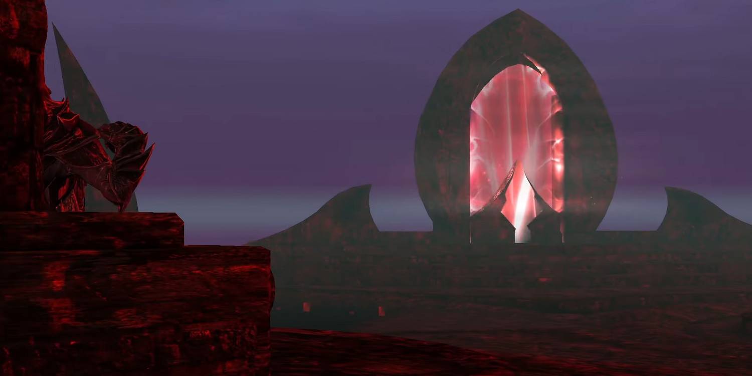 Image from a Skyrim mod showing an Oblivion gate as seen in The Elder Scrolls 4.