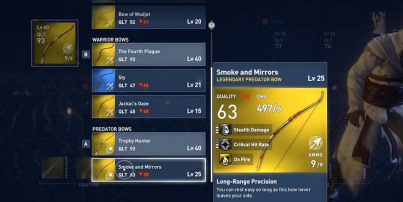 Smoke and Mirrors stat sheet in AC Origins