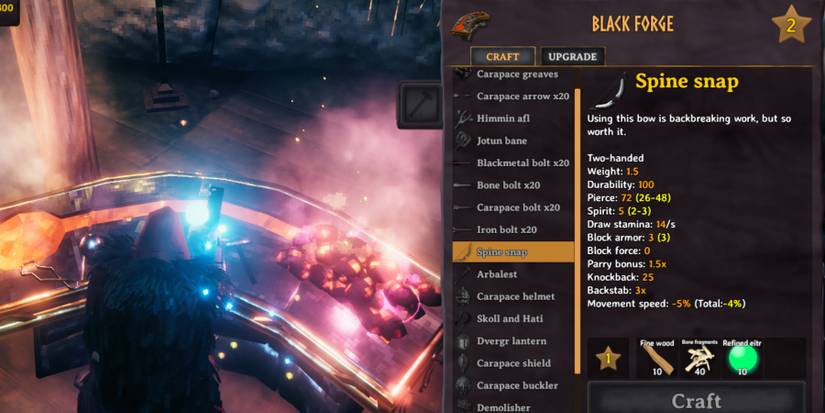 spine snap bow valheim recipe