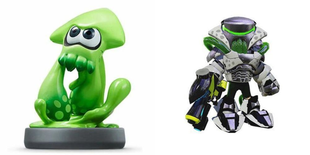 Splatoon green squid amiibo and power outfit