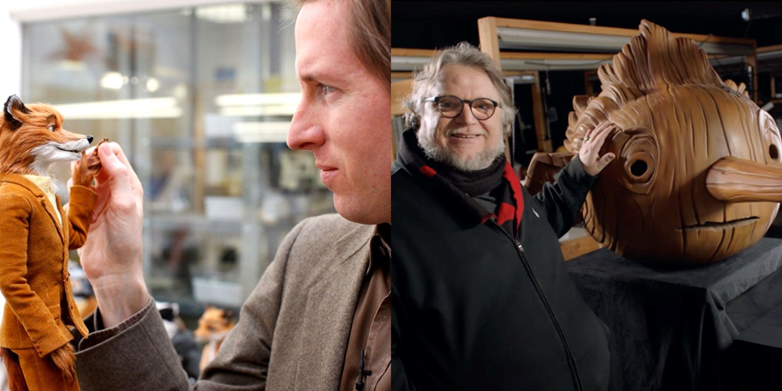 Split_image_of_Wes_Anderson_making_Fantastic_Mr_Fox_and_Guillermo_del_Toro_making_Pinocchio