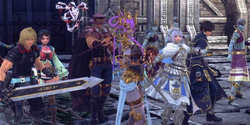 star ocean raymond and other characters with weapons drawn 