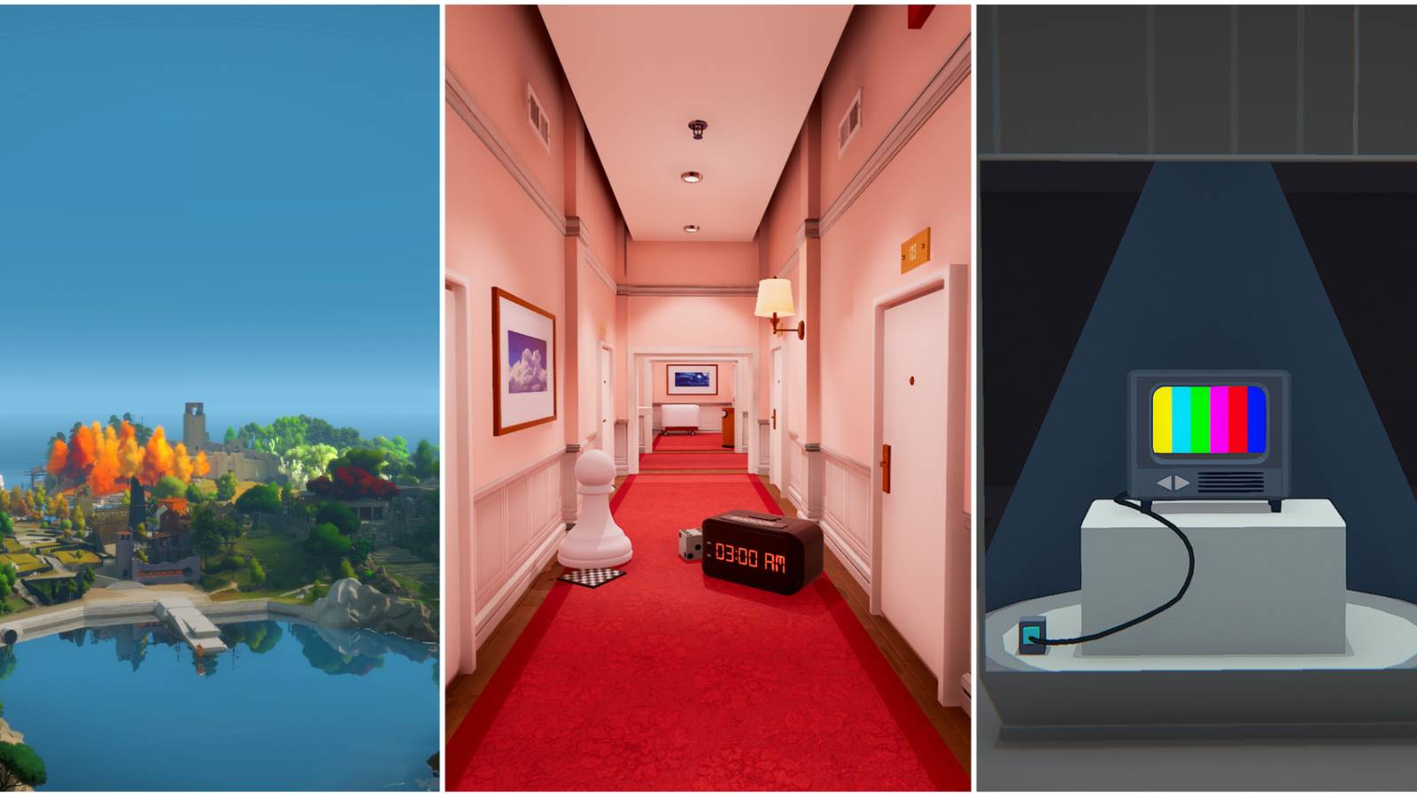 Superliminal Hallway Moncage Television Puzzle The Witness Map Overview