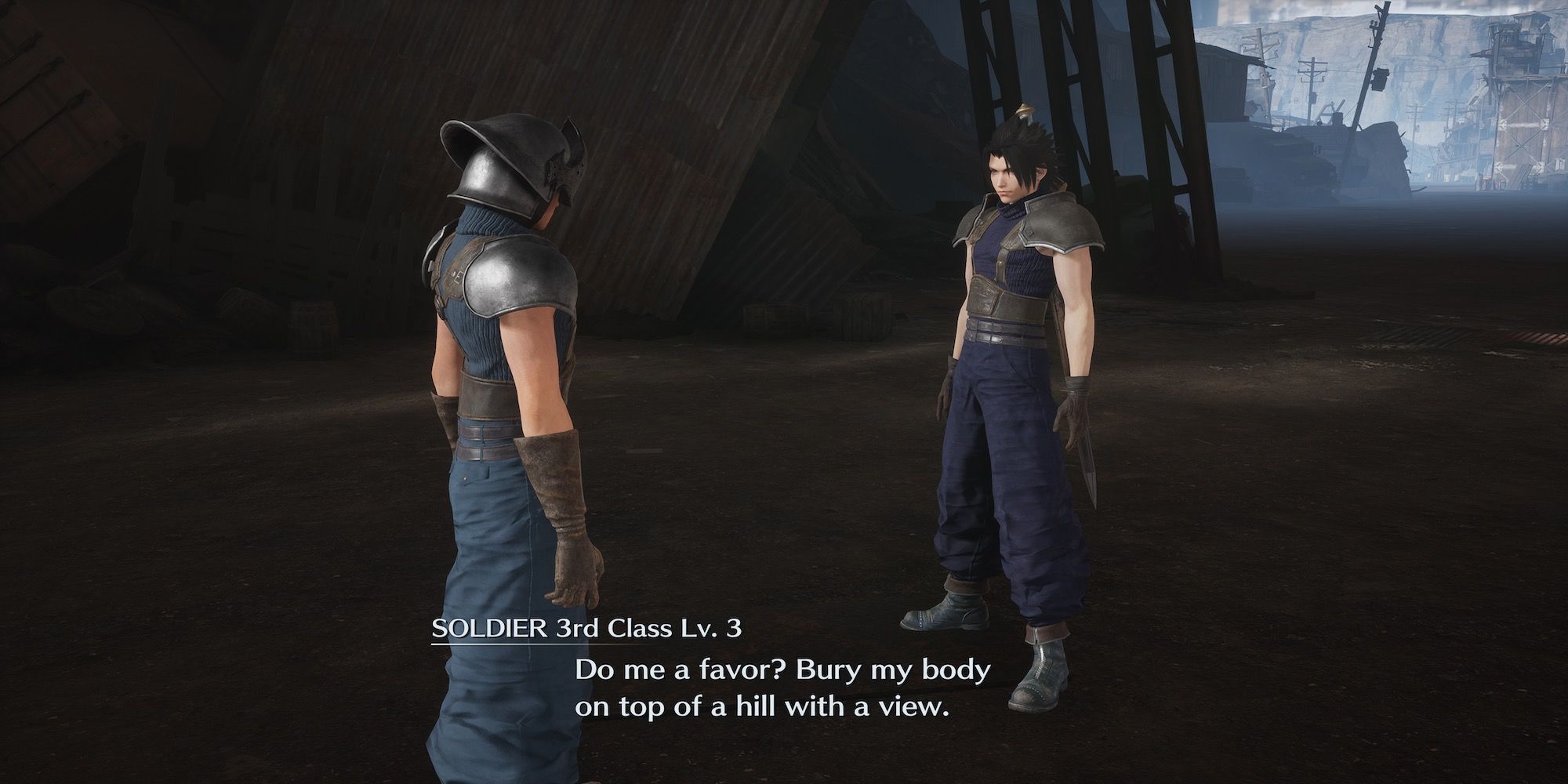 Talking to an NPC in Crisis Core Final Fantasy VII Reunion