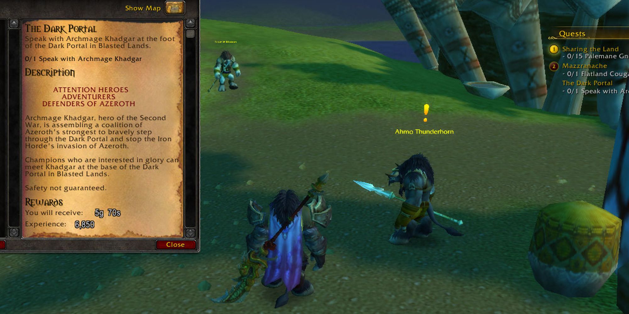 Tauren recieves quest ordering the player to meet Khadgar in World of Warcraft