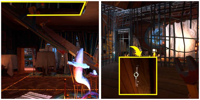 the attic stairs and the cage key location in hello neighbor 2