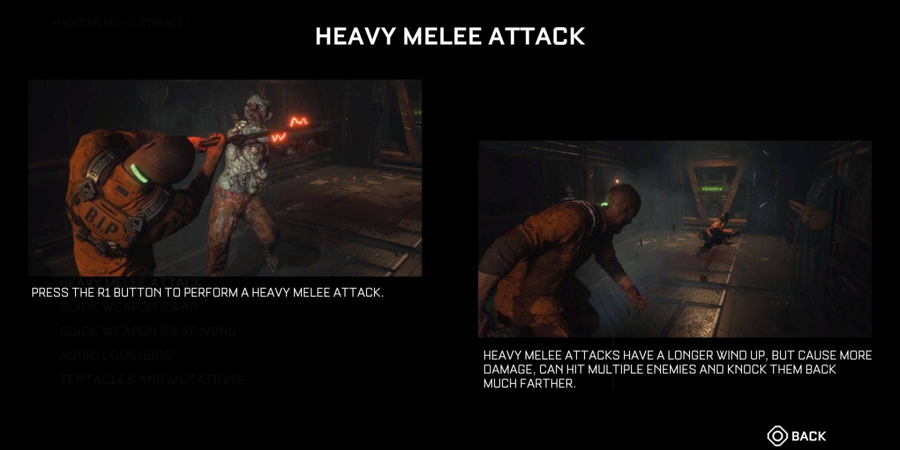 Gameplay tutorial for heavy melee attacks in The Callisto Protocol