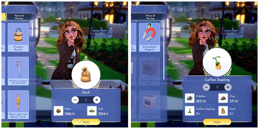 the sack and coffee sapling materials in disney dreamlight valley