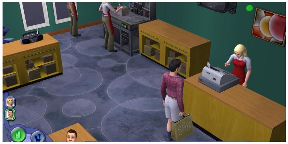 sims interacting in a store in The Sims 2