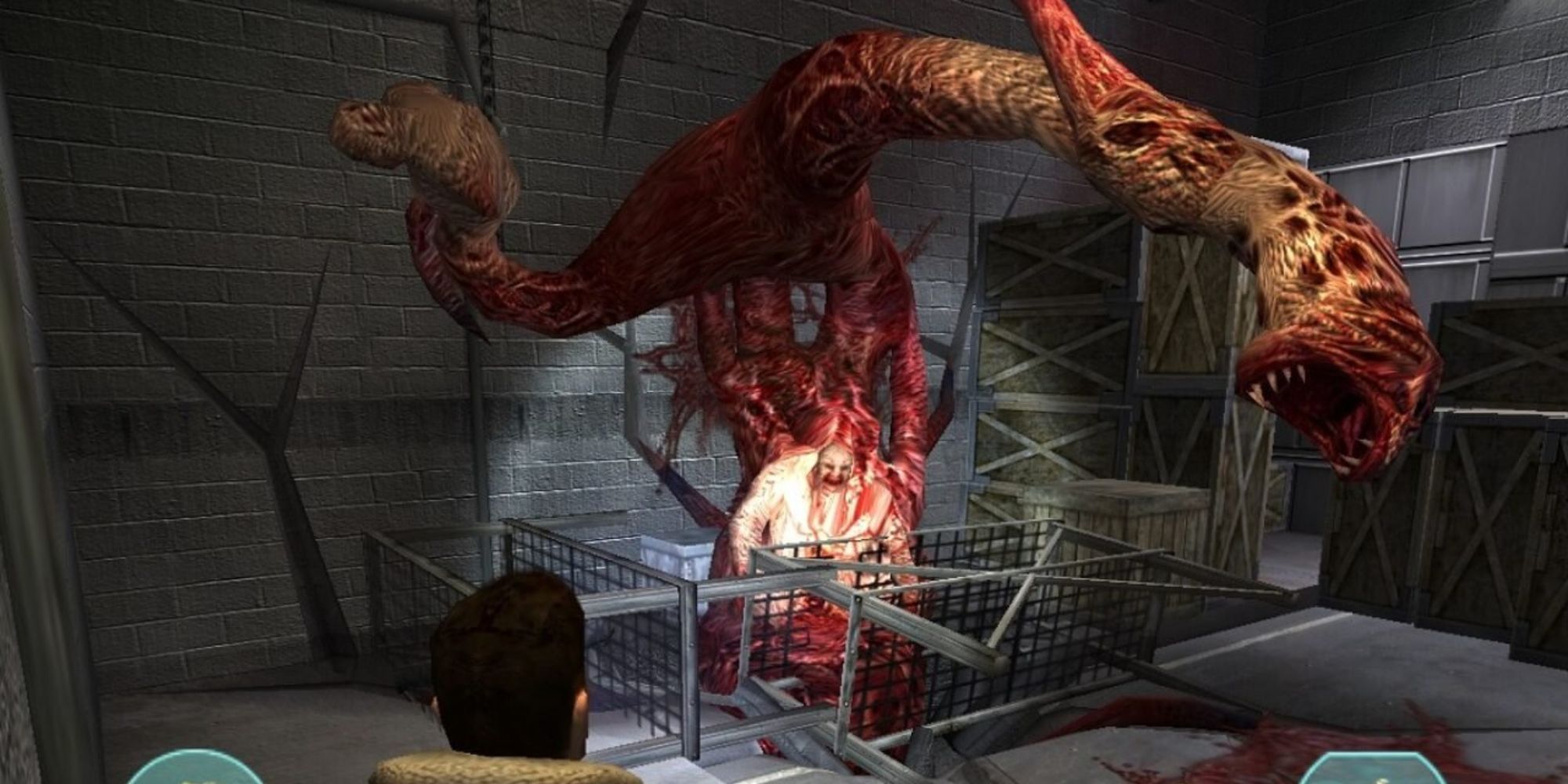A player who is approached by a monster in The Thing Video Game