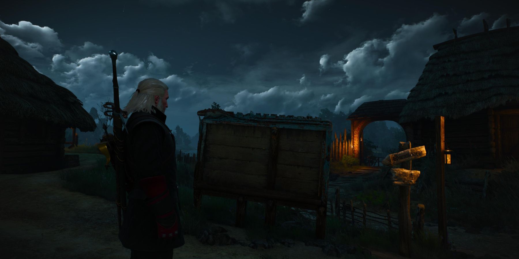 The witcher 3 noticeboard outside the 7 Cats Inn