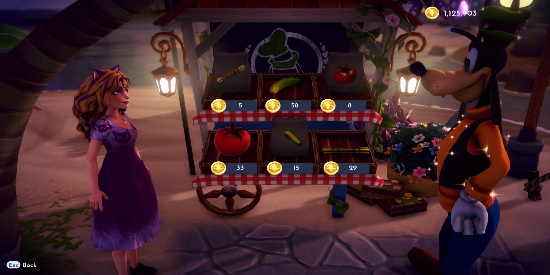 Localização de tomates e milho no Disney's Dreamlight Valley