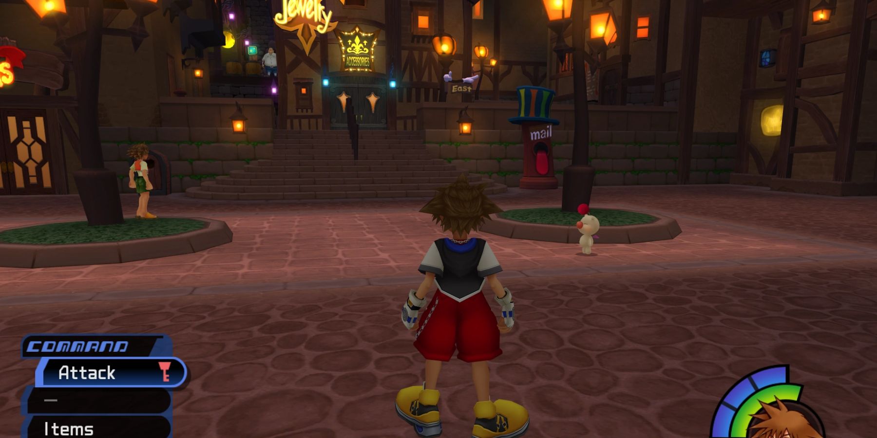 Sora in Traverse Town in Kingdom Hearts 1
