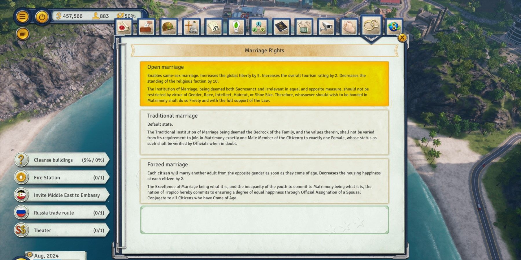 Tropico 6 Marriage Rights Laws