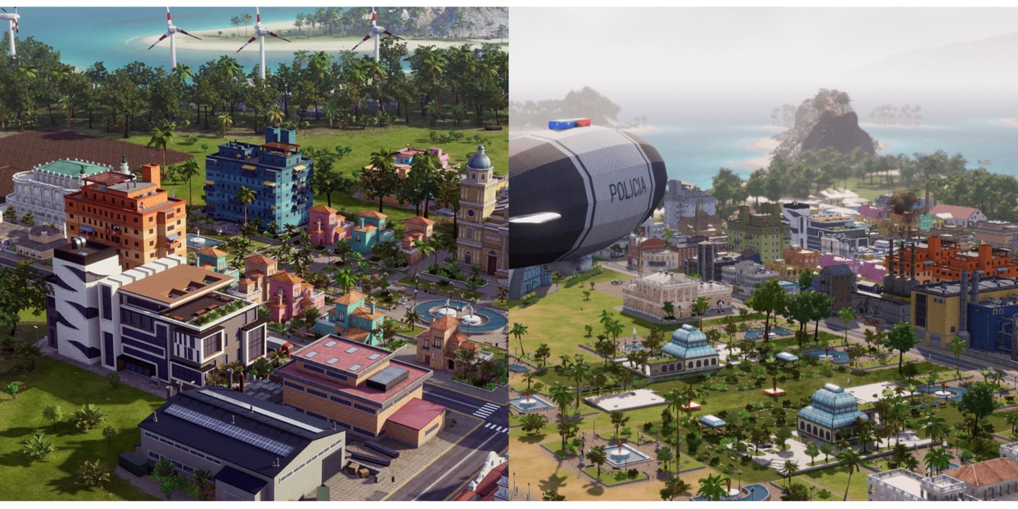 split image of two cities in Tropico 6