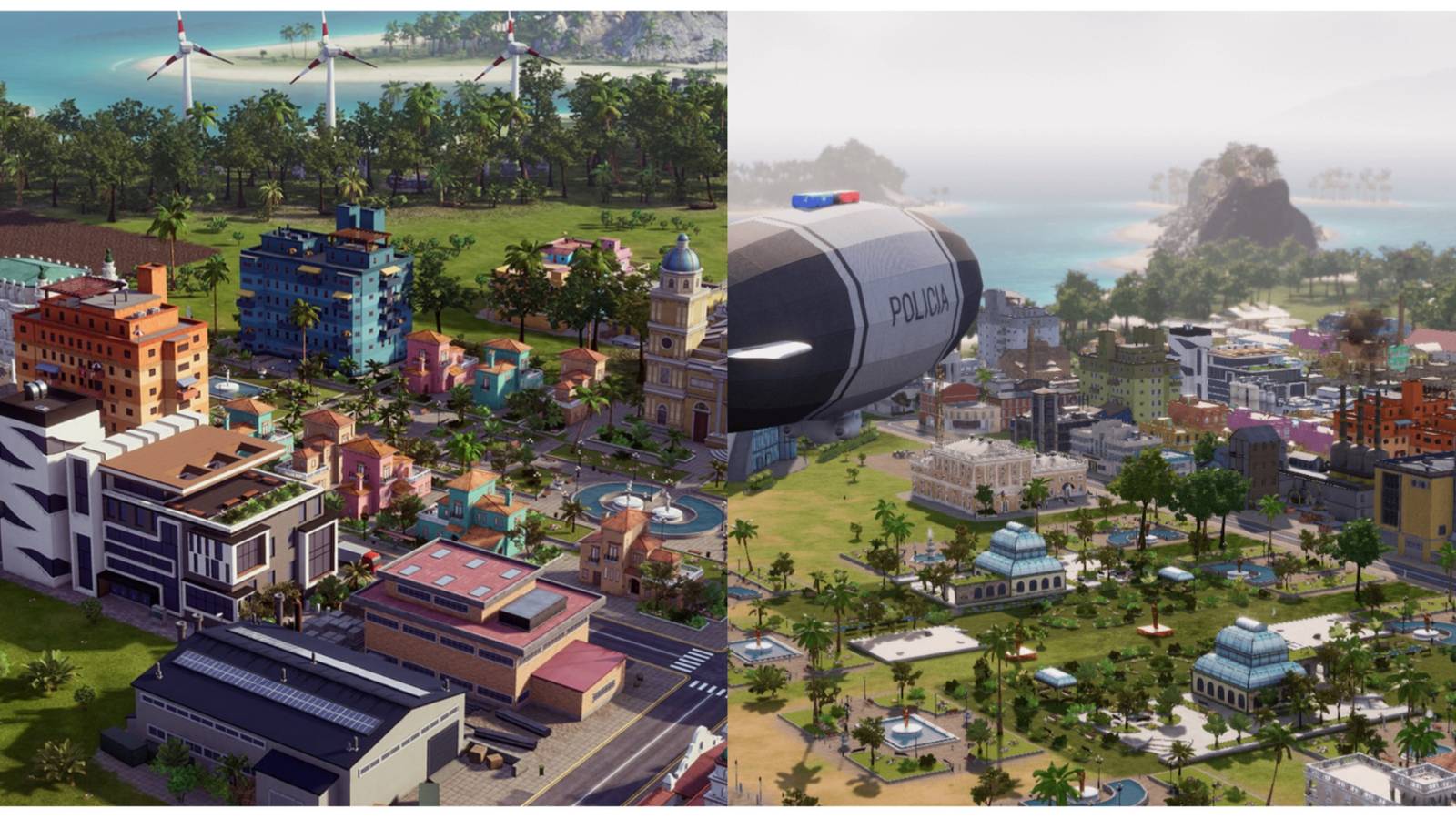 split image of two cities in Tropico 6