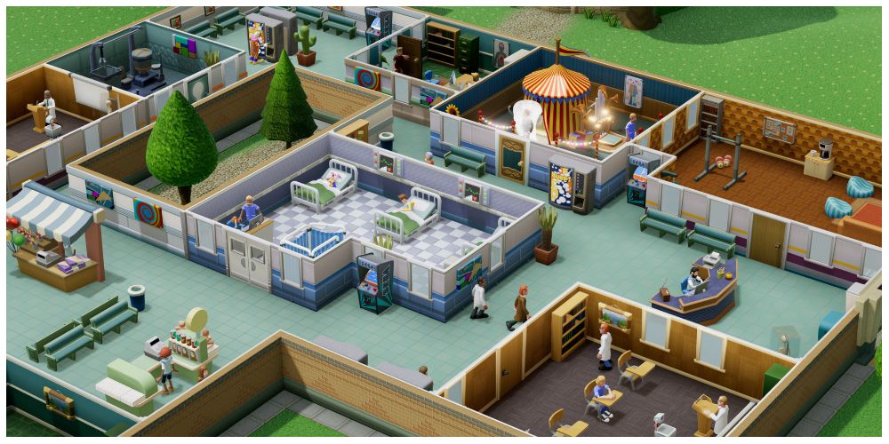 a hospital setup in Two Point Hospital