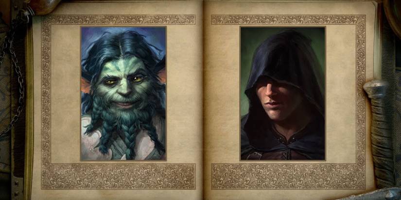 The companion Serafen and the Watcher side by side on the pages of an old tome