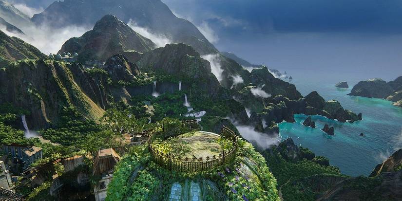 uncharted landscape with mountains and lakes 