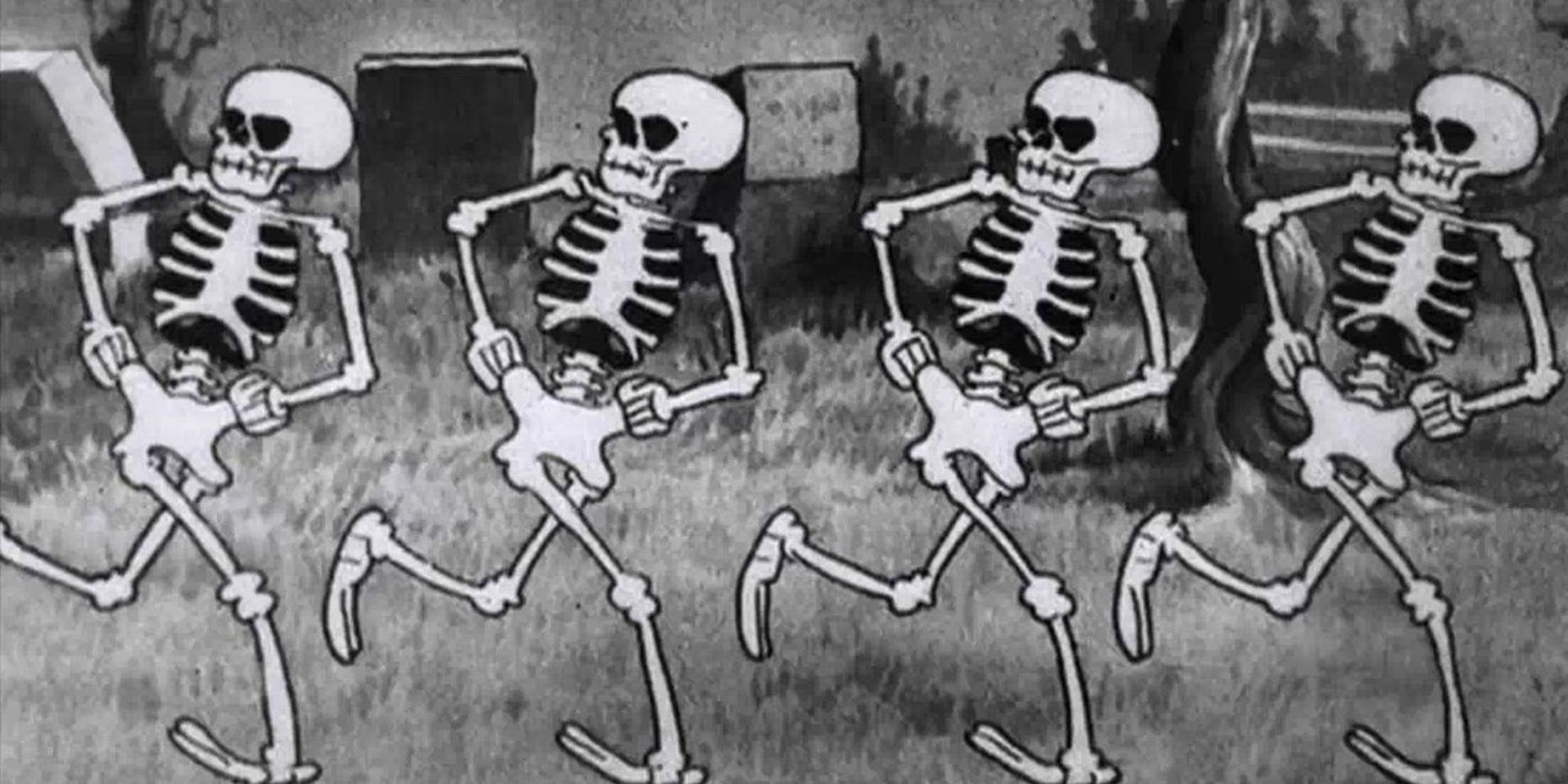 Esqueletos bailando en The Skeleton Dance de Disney