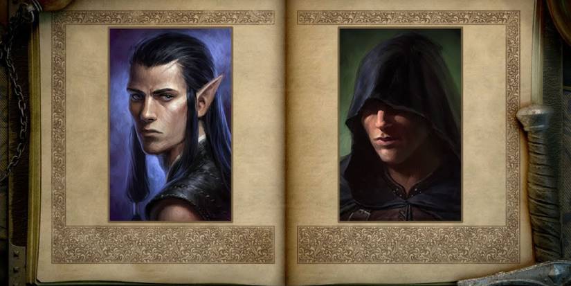 Aloth and The Watcher side by side on the pages of an old leather tome