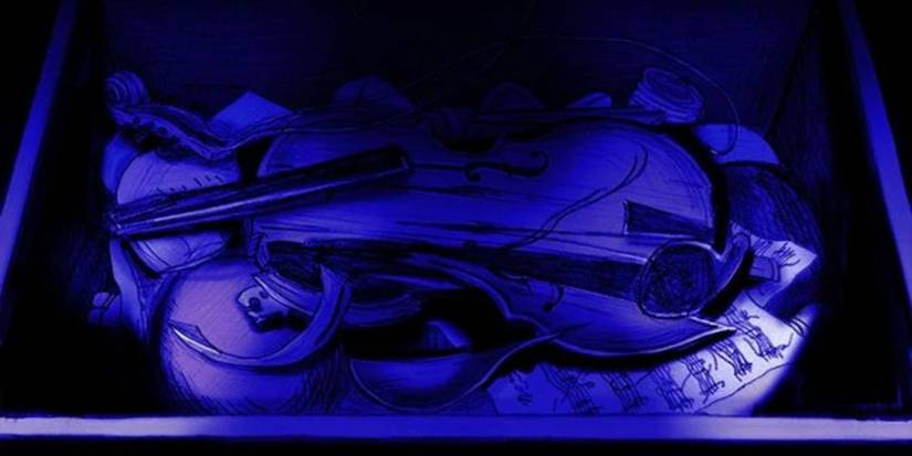 A broken Violin in a toy box in Omori