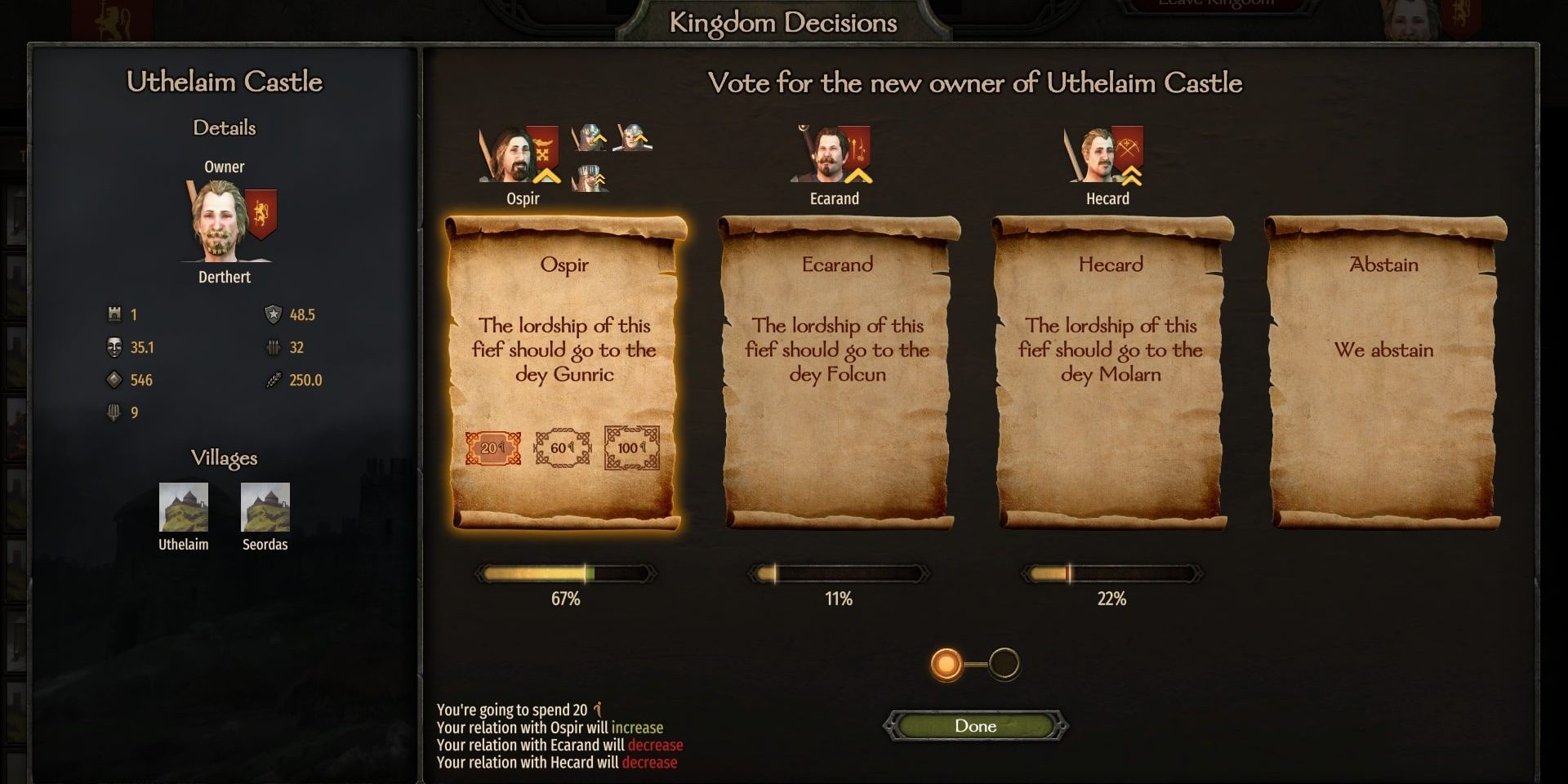 Mount & Blade 2: Bannerlord Voting For A Kingdom Decision