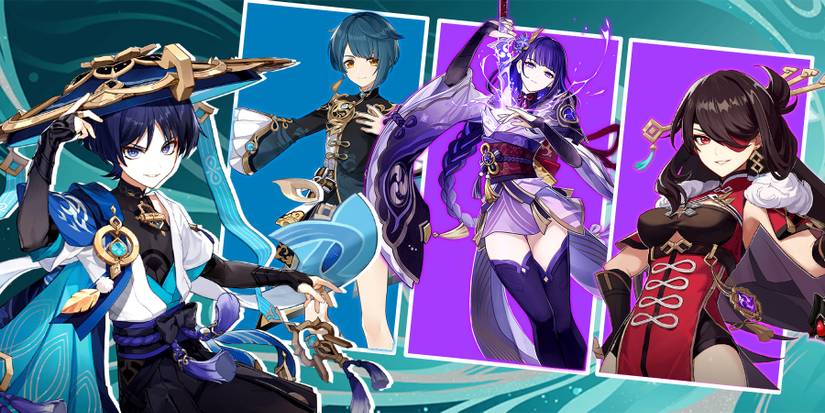 wanderer (scaramouche)-xingqiu-raiden shogun-beidou in genshin impact