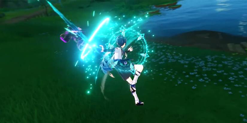 wanderer using his normal attack in genshin impact