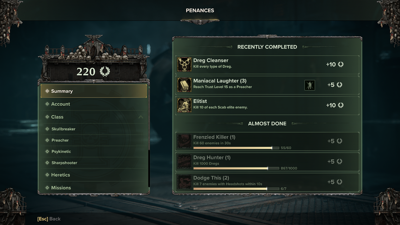 a list of penances for darktide