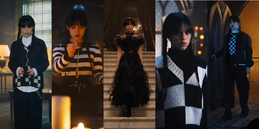 Wednesday Addams in five different outfits from the 2022 series
