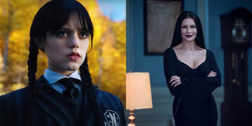 Wednesday Addams and Morticia Addams in the 2022 Netflix series