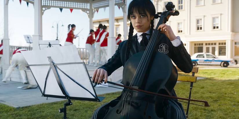 Wednesday playing Vivaldi's Four Seasons: Winter as chaos unfolds in the square