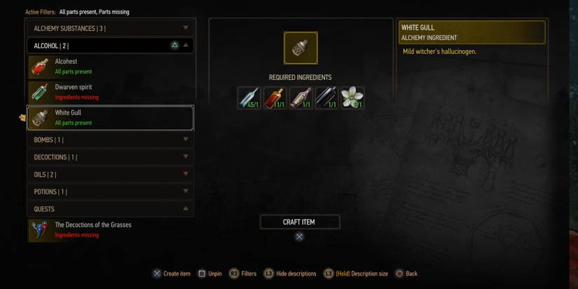 Witcher 3 Alchemy Craft White Gull