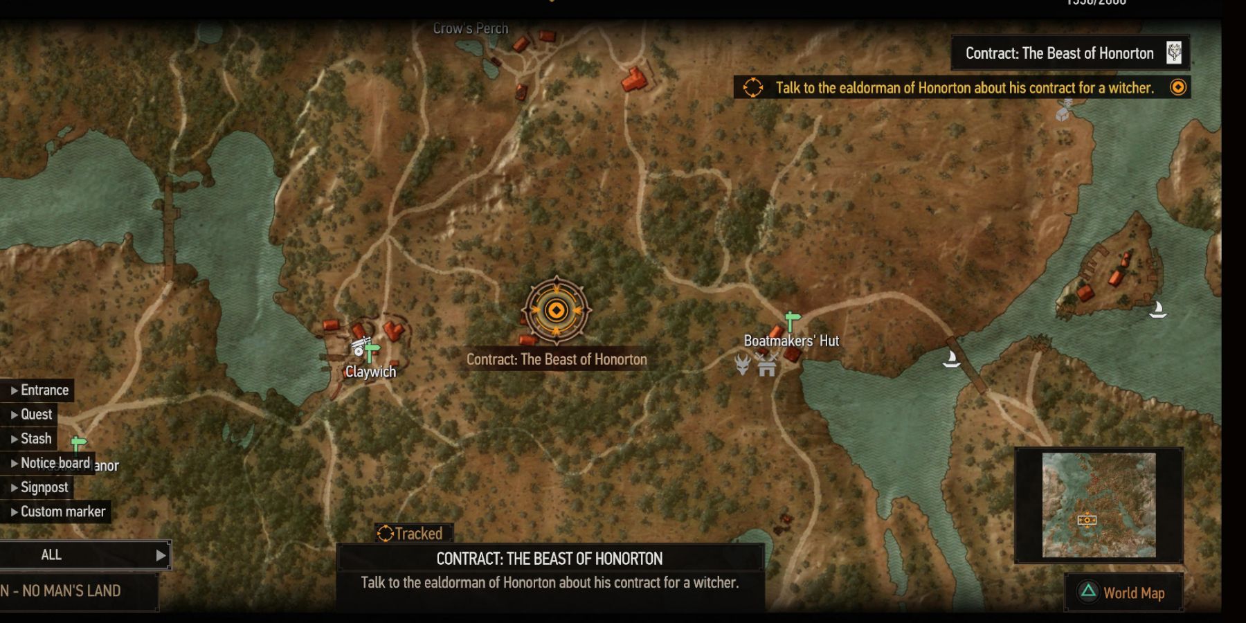 La quête d'honorton du monstre Witcher 3 sur la carte