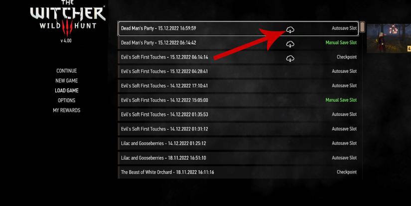 Witcher 3 - cloud save symbol on PS5