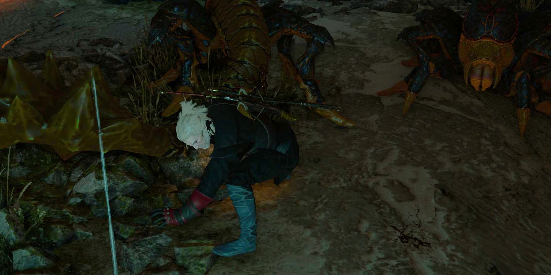 Witcher 3 Geralt attacked by monsters in the cave