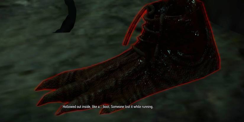 Witcher 3 Geralt discovers nekker boot in the cave