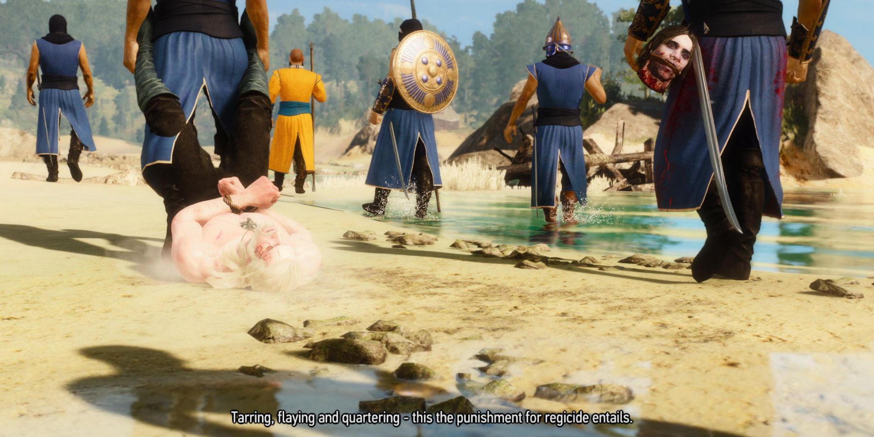 Witcher 3 Geralt dragged ashore from the Ofieri ship