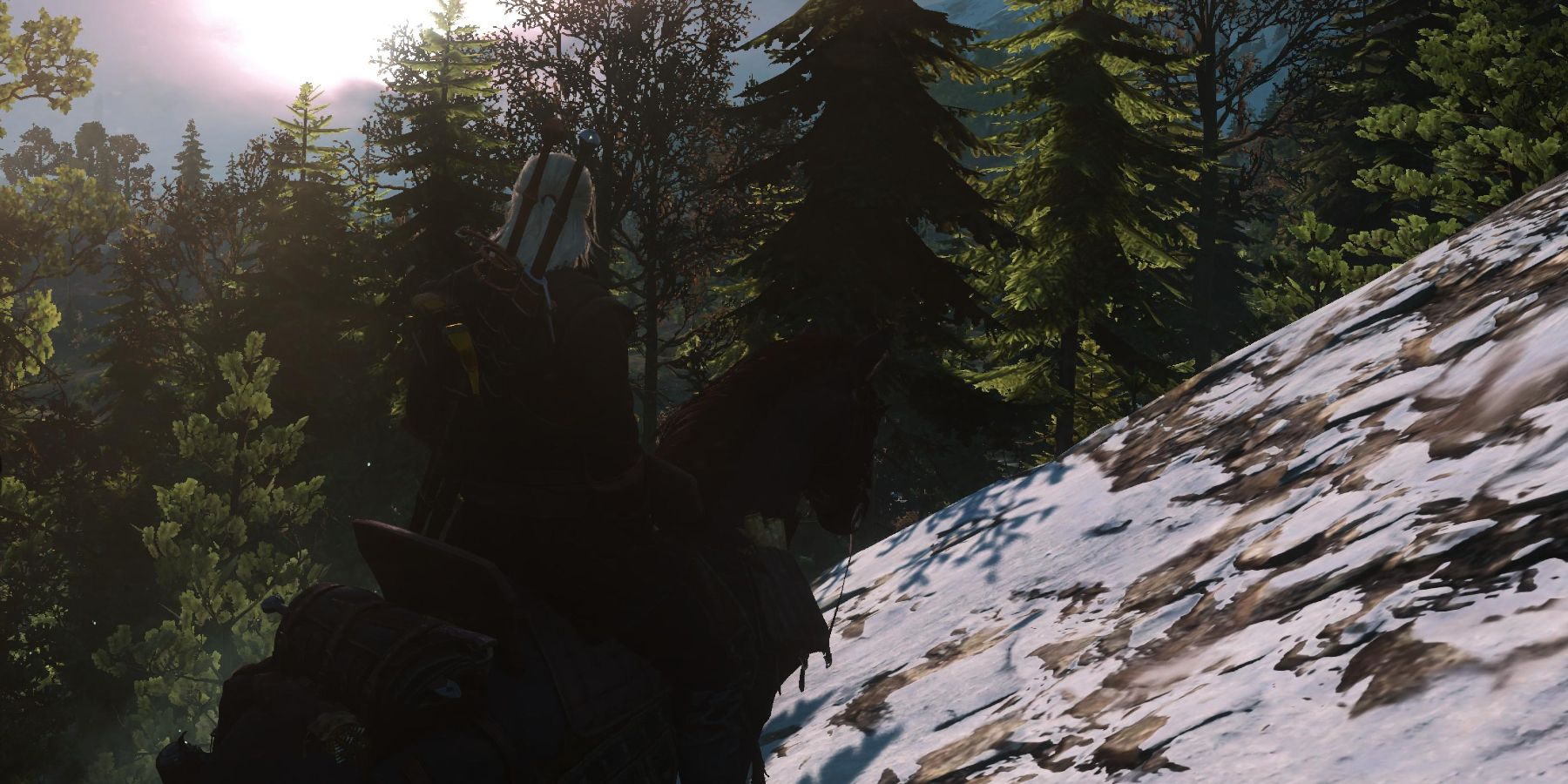 Witcher 3 Geralt exploring the mountains near Blandare village