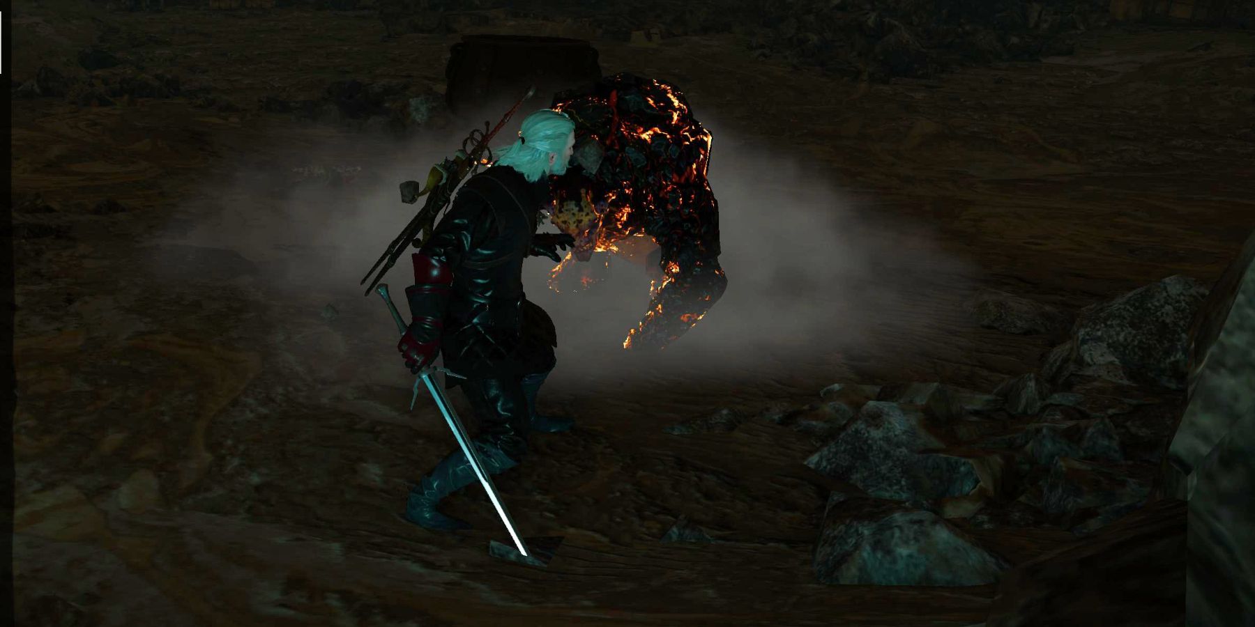 Witcher 3 Geralt fighting the cave troll