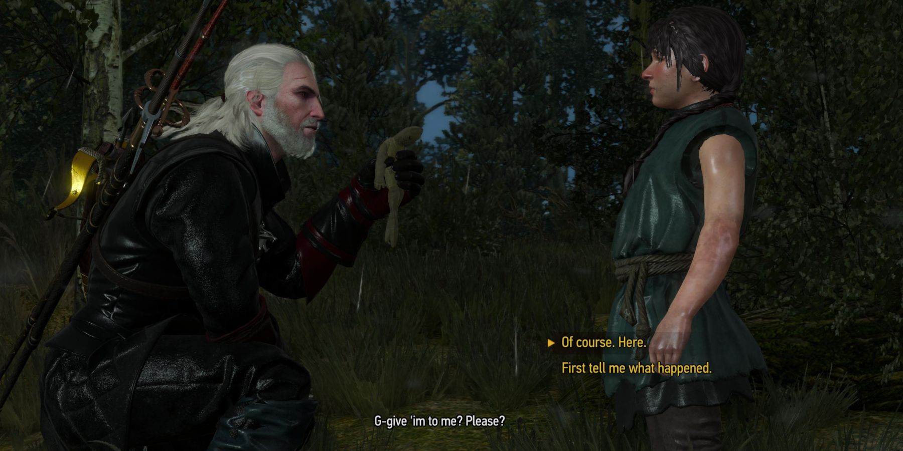 The Witcher 3 Geralt donne à nouveau sa poupée à une fille effrayée