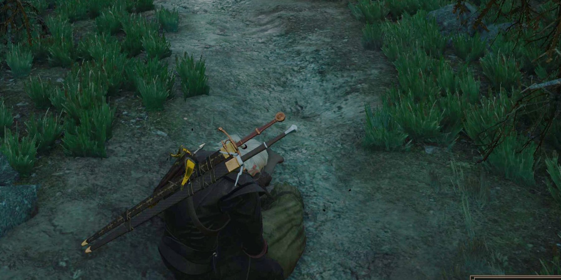Witcher 3 Geralt investigating a dead miner's body
