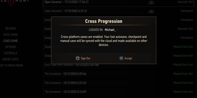 Witcher 3 - GOG cross progression active on PS5